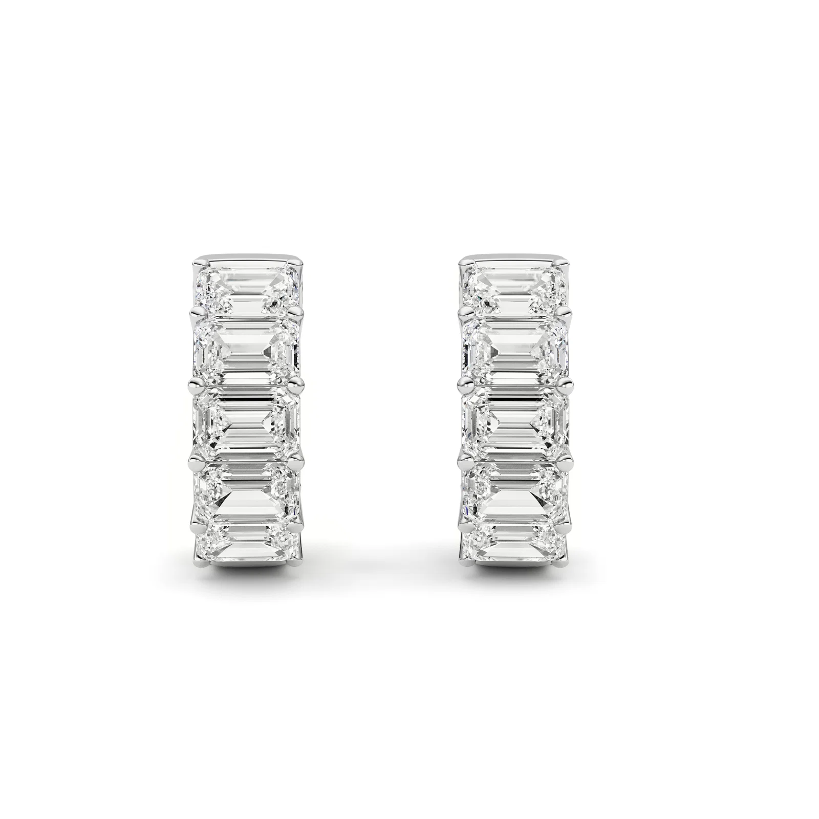 Inside out emerald hoop earrings, white gold with emerald-cut diamonds inside and out